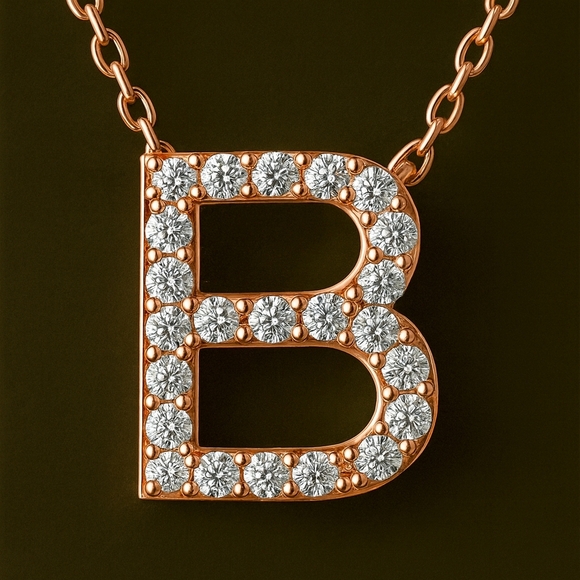 14K Yellow Gold Diamond Initial Necklace – Block Letter – 18 Inch Cable Chain - Picture 10 of 11